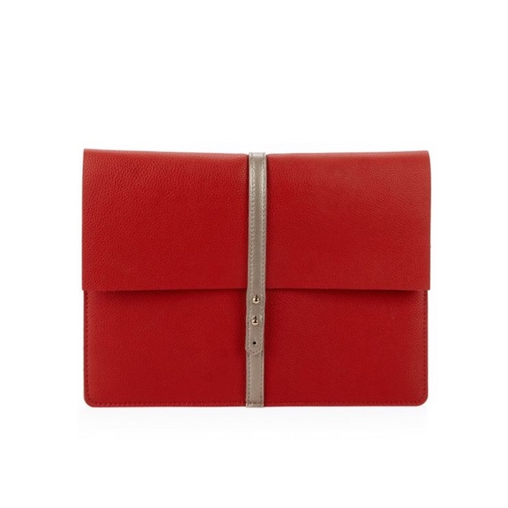 Saks 5th Ave Red Vegan Leather Portfolio Pouch Clutch Bag